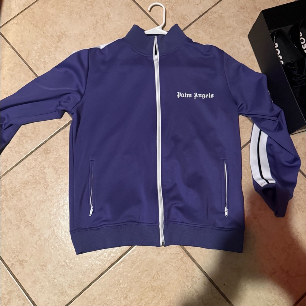 Palm Angels Violet Track Jacket with White Stripes